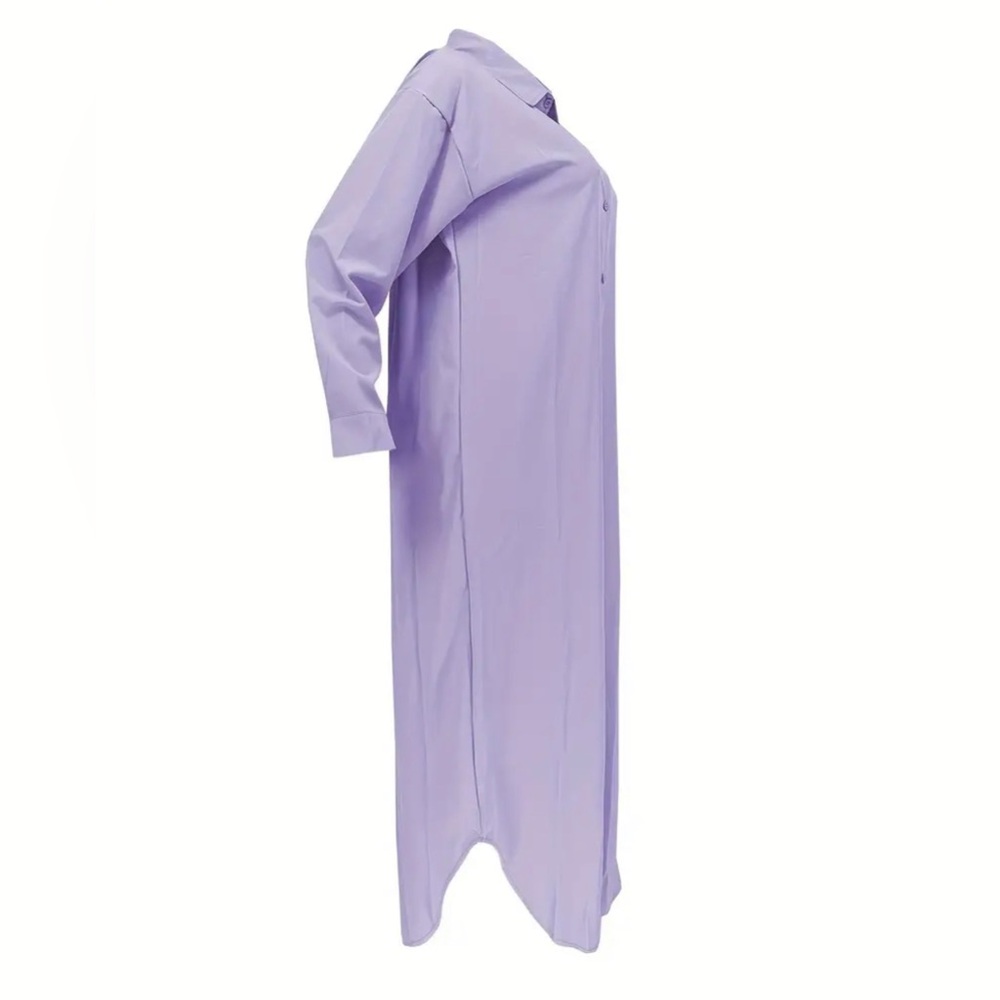 Purple Long Sleeve Collar Dress for Casual Street Grace Maxi Shirt Dress - Picture 4 of 4
